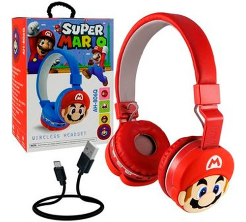 Audífonos De Diadema Mario Bros Con Bluetooth Niño, Adulto