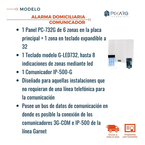Imagen 2 de 6 de Alarma Domiciliaria Panel Pc-732 Teclado Ip-500 Wifi Garnet