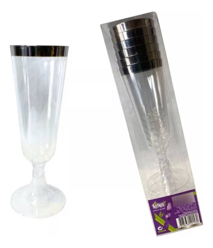 Taça De Acrílico Descartável Borda Prateada 160ml Com 24 Und