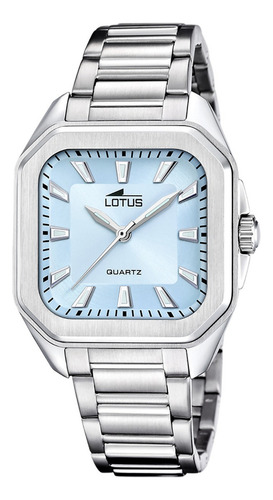 Reloj Mujer Lotus Caja Cuadrada Color Plateado Con Azul