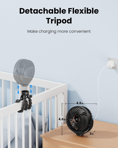 Ventilador Mini Recargable Con Luz Led Clip Portable Black