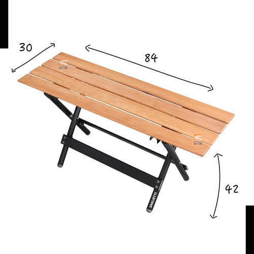 Imagen 4 de 10 de Banco Largo Plegable Aluminio Madera Base Negra Premium