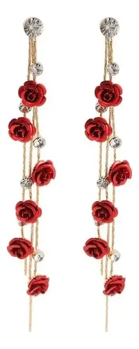 Aretes Largos Rosas Rojas | Meses sin interés