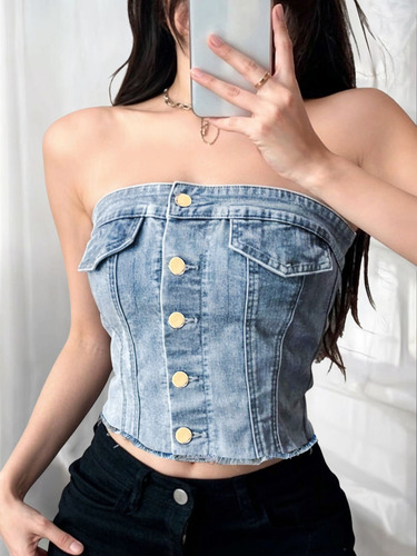 Top De Mezclilla Con Botones De Moda Para Dama Casino