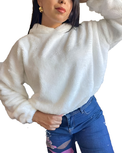 Buzo Crop Teddy Corderito Bifaz Con Capucha Mujer Abrigado