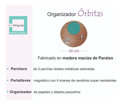 Imagen 8 de 9 de Organizador Perchero De Pared + Portallaves Magnético Madera