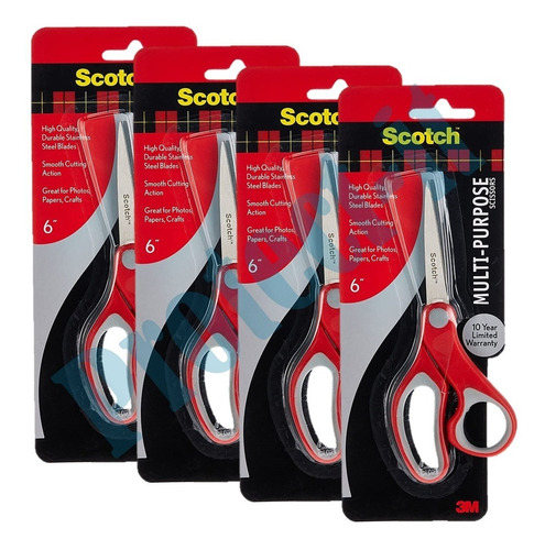 4 Tijeras Scotch® Mediana 6 Pulgada 15cm Multiuso Acero Inox