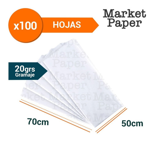 Papel Seda Blanco 50x70 Resma X 100 Hojas Embalaje 