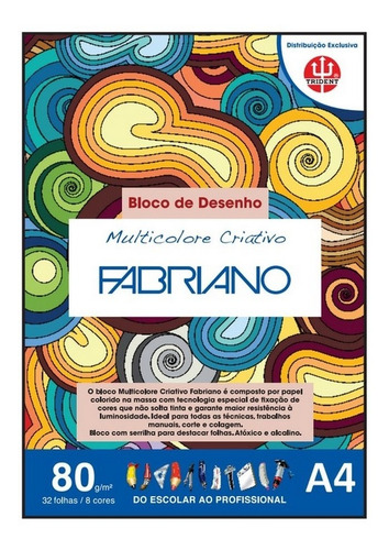 Bloco Fabriano Multicolore Criativo A4 080g/m2 32 Folhas