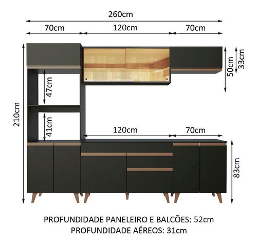 Imagem 3 de 10 de Cozinha Completa Madesa Reims 260002 Armário E Balcão Preto