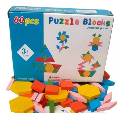 Puzzle Tangram Geométrico De Madera Juguete Niños 60 Piezas