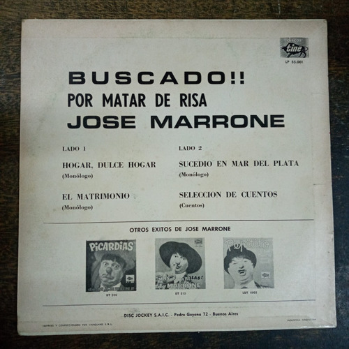 Imagen 2 de 4 de Buscado Por Matar De Risa * Jose Marrone * Tine 55001 *