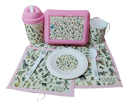 Kit Jardín Infantil Liniers Personalizado Con Lonchera Rosa