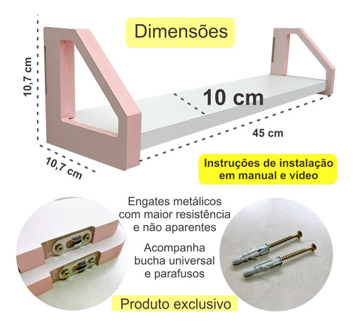 4 Prateleiras Geométrica Colorida Quarto Decoração Infantil