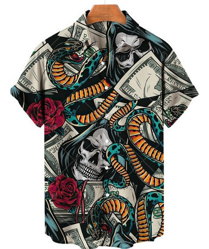 Camisa Hawaiana De Hombre Con Estampado De Calavera