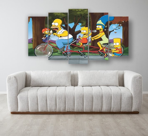 Set 5 Cuadros Decorativos Canva  Los Simpsons Familia Bici