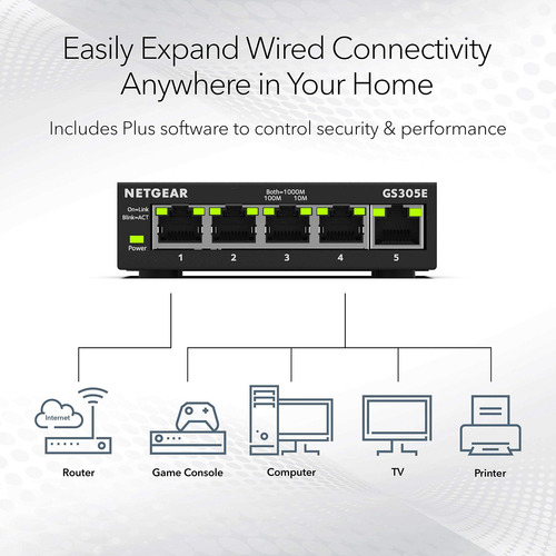 Conmutador Ethernet Netgear Gs305e De 5 Puertos Gigabit