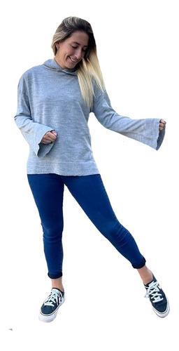 Imagen 4 de 8 de Sweater Buzo Mujer Capucha Super Liviano Amplio A64