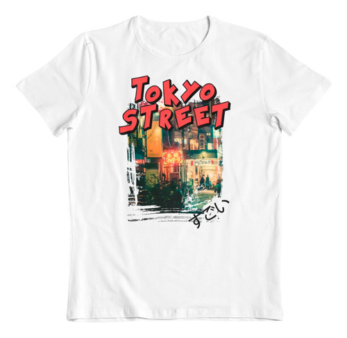 Polera Blanca Algodon Dtf Tokyo Street 90s Anime Otaku