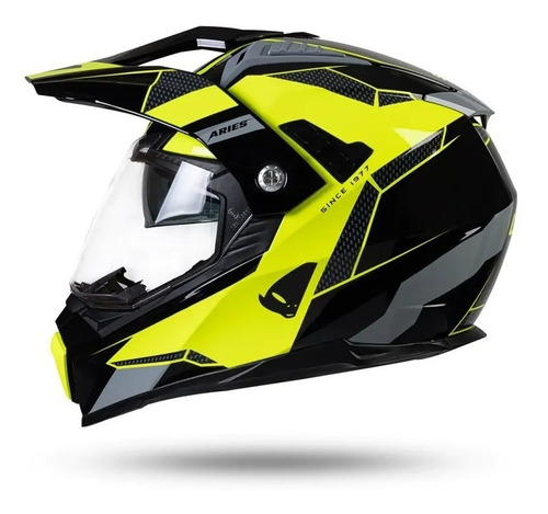 Imagen 2 de 9 de Casco Ufo Aries - Black/neon Yell- Off Road/enduro-