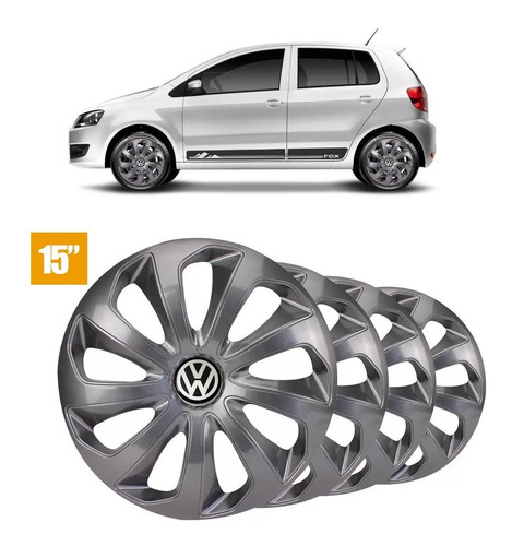 Jogo 4 Calota Velox Aro 15 Grafite Vw Fox Spacefox Polo