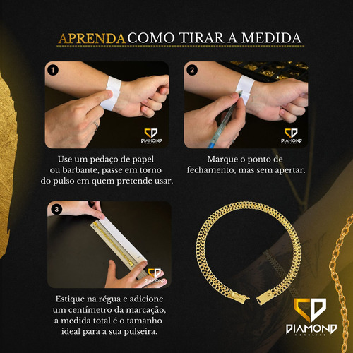 Pulseira Grumet Lacraia 10mm Masculina Banhada A Ouro 18k