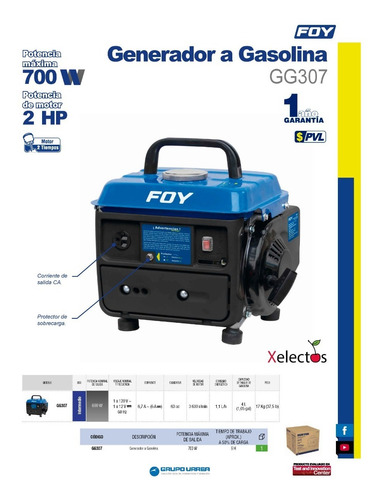 Generador A Gasolina Portátil Foy® Monofase 120 V 600 W 4 L
