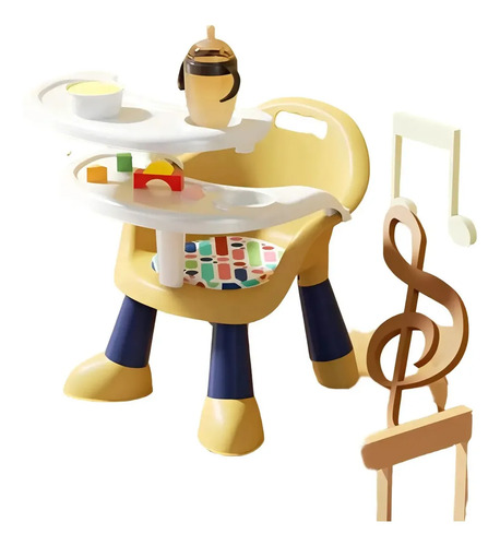 Cadeirão Bebê Com Bandeja Dupla Brinquedos + Alimentação Amarelo