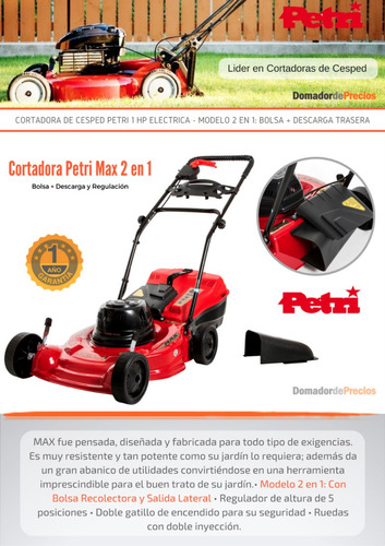 Imagen 2 de 7 de Nueva Cortadora De Cesped Petri 1 Hp Regulador Bolsa +salida