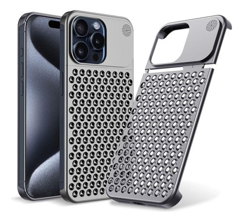 Funda Para iPhone 15 Pro Max De Aleacion De Aluminio Gris