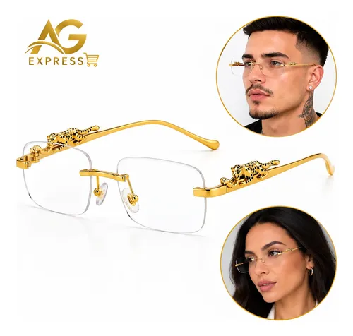 Óculos De Sol Leopardo Armação Sem Aro Tigre Luxo Douradoluz Leopardo / Tigre Dourado Luz Transparente Dourado