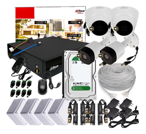 Kit Dahua 4 Camaras Seguridad Con Audio Dvr 8ch + 2tb Cctv