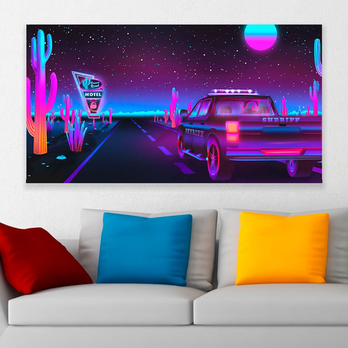 Cuadro Decorativo Synthwave Ruta Auto Digital Art 80x50cm