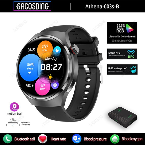 2023 Gt4 Pro Reloj Inteligente Hombres Smartwatch Glucemia Color De La Correa Silicón Negro