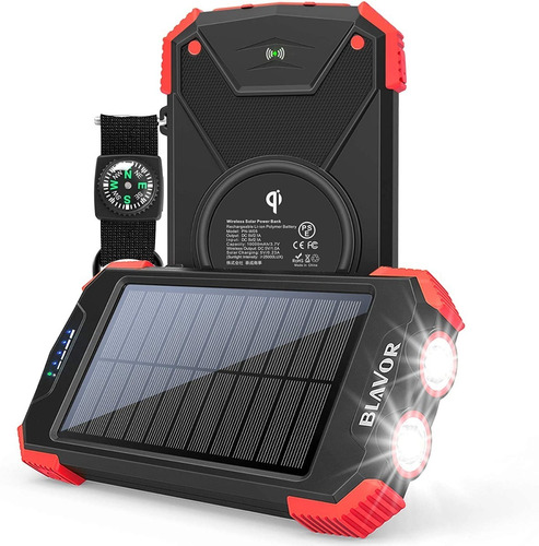 Banco Energía Solar Linterna Cargador Portátil Qi 10000 Mah