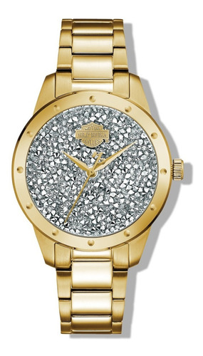 Reloj Harley-davidson B&s Crystal Rocks Para Mujer 77l110 Color de la correa Dorado Color del bisel Dorado Color del fondo Plateado