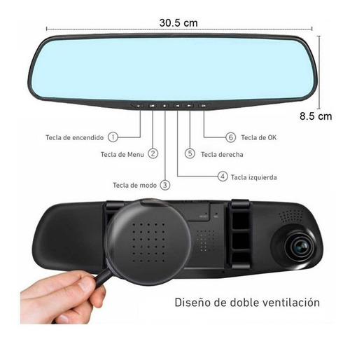 Doble Camara Espejo Retrovisor + Cámara Retroceso, 4.3 PuLG