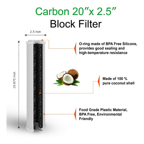 Filtro De Agua Carbon Activado 20 X 2,5 Xl 5 Micrones
