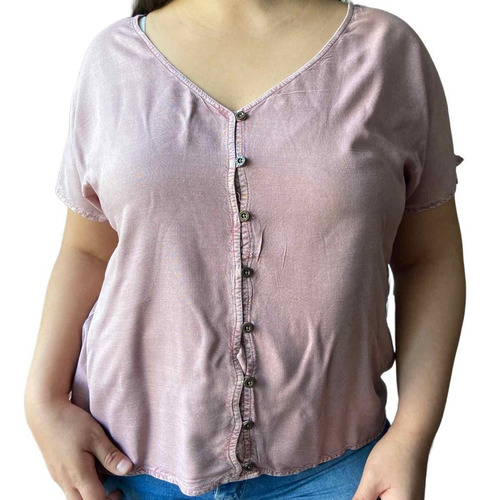 Blusa Mujer Lisa Verano Abotonada Talle Grande Importada