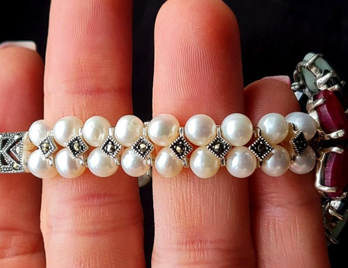 Pfh2-pulseira Prata 925 Rubi Esmeralda Ônix Pérola Natural