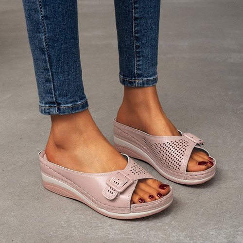 Sandalias Dama Slip-on De Liso Talón Inclinado Zapatillas