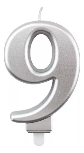 Vela Lisa Numero 9 Pastel Cumpleaños Fiesta Platinum Plata
