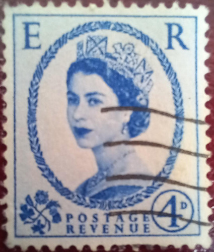 Estampilla De Inglaterra Reina Isabel Ii. 4d. Azul Fósforo.