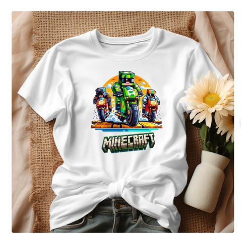 Polera Unisex Minecraft Game Video Motocicleta Estampado