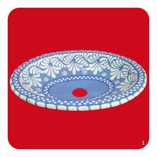 Imagen 2 de 3 de Lavabo Ovalin Talavera Poblana 41x30x8 Cm Estilo Barroco M1