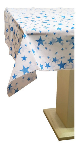 Mantel Friselina (impreso) Estrellas 200cm X 120cm Color Azul y blanco