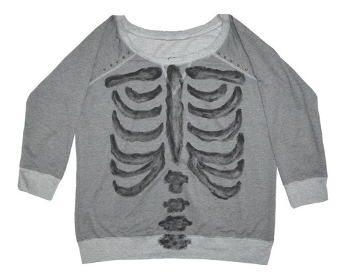 Imagen 2 de 6 de Buzo Rustico Bones Esqueleto Calavera Tachas Cuello Bote