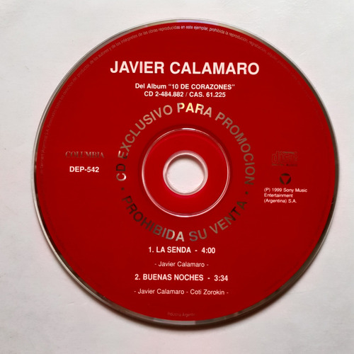 Cd Original Promo - Javier Calamaro (la Senda/buenas Noches)