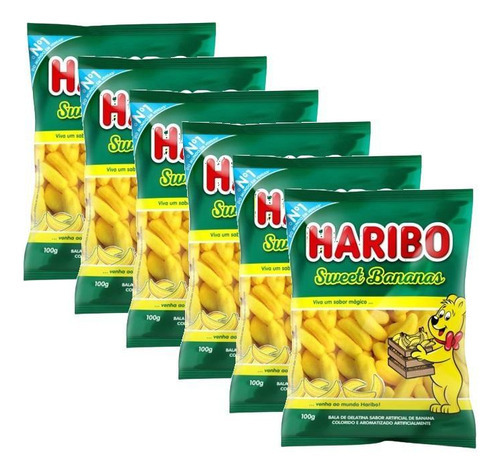 Kit 6 Bala De Gelatina Sabor Sweet Bananas Haribo 90g