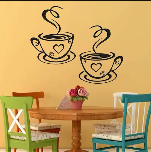 Vinilo Decorativo Pared Tazas De Café Negro